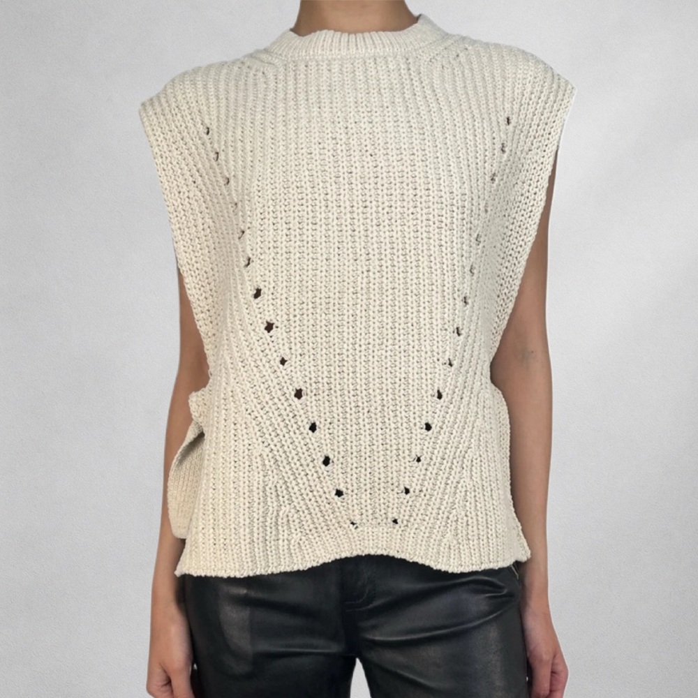 ZARA Kids Sleeveless Knit Sweater Vest Cream 11–12 Y Chunky Open Side Top